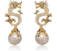 Dragon Hanging Bead Earrings, Have One's Wishes Come True Earrings, Chinese Dragon Earrings, 2024 New Year of Dragon Earrings, Unique Gift for Women (White)