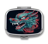 Dragon Head Pattern Pill Box Medicine Pill Organizer Small Pill Case Travel Pill Container Portable Pill Case for Pocket 2 Compartment Pill Holder Pill Boxes for Travel