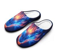 Dragon Head with Flame Men's Soft Cotton Slippers with Memory Foam Anti-skid House Shoes for Travel Indoor Outdoor