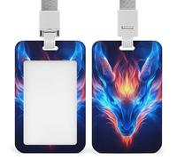 Dragon Head with Flame Push-Pull ID Badge Holder Vertical Clear Holders with Lanyard Key Card Work Clip for Office Men Women