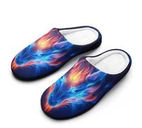 Dragon Head with Flame Women's Cotton Slippers Winter Indoor Outdoor House Shoes Gift for Travel Bedroom Hotel 11-12(42-43)