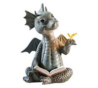 Dragon holding book figurines - Sitting Dragons Art Figurine, Fantasy Dinosaur Desktop Ornament | Dragons Zen Garden Sculpture, Mythical Dragon with Flower Figurines Resin Sculpture for Home Decor