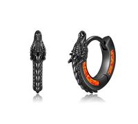 Dragon Hoop Earrings Sterling Silver Black Red Opal Dragon Huggie Hoop Earrings Viking Punk Rock Jewelry Gift for Men