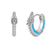 Dragon Hoop Earrings Sterling Silver Blue Opal Dragon Huggie Hoop Earrings Viking Punk Rock Jewelry Gift for Men