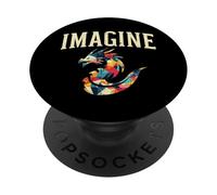Dragon Imagine Colorful Polygonal Fantasy Art Women Men Kids PopSockets Adhesive PopGrip