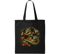 Dragon Immersed In Ancient Tomes Study Natural Cotton Tote Bag Black