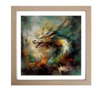 Dragon Impressionism No.3 Framed Print | 18x18 Inch Oak Framed Wall Art | Ready to Hang | Impressionist Nature Picture | Living Room Bedroom Lounge Office