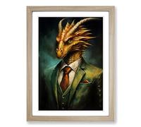 Dragon in a Suit Painting Framed Print | A2 Oak Framed Wall Art | Ready to Hang | Modern Historical Picture | Living Room Bedroom Lounge Office