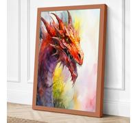 Dragon in Flame Japandi Canvas Wall Art Print 24x16 Inch | Ready to Hang, Gallery Wrapped, Fade-Resistant Inks, Securely Packaged, UK Made