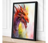 Dragon in Flame Japandi Canvas Wall Art Print 24x16 Inch | Ready to Hang, Gallery Wrapped, Fade-Resistant Inks, Securely Packaged, UK Made