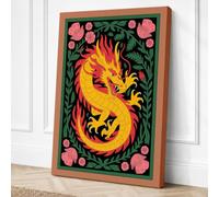 Dragon in Flames Boho Canvas Wall Art Print 18x12 Inch