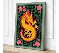 Dragon in Flames Boho Canvas Wall Art Print 18x12 Inch (46 x 30 cm)