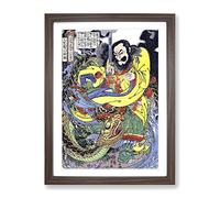 Dragon In The Clouds By Utagawa Kuniyoshi Asian Japanese Framed Wall Art Print, Ready to Hang Picture for Living Room Bedroom Home Office Décor, Walnut A3 (34 x 46 cm)