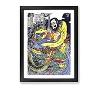 Dragon In The Clouds By Utagawa Kuniyoshi Asian Japanese Framed Wall Art Print, Ready to Hang Picture for Living Room Bedroom Home Office Décor, Black A4 (34 x 25 cm)