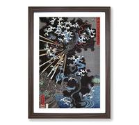 Dragon in The Sky by Utagawa Yoshikazu Framed Print | A2 Walnut Framed Wall Art | Ready to Hang | Modern Landscape Picture | Living Room Bedroom Lounge Office