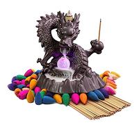 Dragon Incense Waterfall Burner with Color Changing Crystal Ball, Backflow Incense Cones, Insencents Sticks for Home Fragrance and Ornament