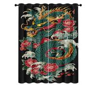 Dragon Japanese Blackout Curtains Chinese Dragon Traditional Eyelet Thermal Insulated Window Drapes for Bedroom Living Room, Width 66" x Drop 54" 2 Panels