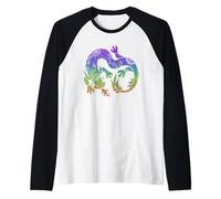 Dragon Japanese Chinese Colorful Splatter Design Raglan Baseball Tee