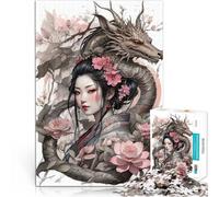 Dragon Japanese GirlJigsaw Puzzles for Adults 1000 Pieces learning educational Every Piece is Unique - Challenging Family Fun Game 38x26cm