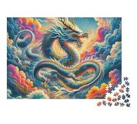 Dragon Jigsaw Puzzle Aqua Mythical Beast 1000pc Matte Finish Sturdy Cardboard Rainy Day Group Activity for Family Teenagers Advanced Adults 70x50cm/1000pcs