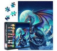 Dragon Jigsaw Puzzle for Adults 1000 Piece Fantasy Blue Dragon Moonlight Night Sky Stars Mountains Clouds Landscape Art Large Puzzle Game Family Activity 27.5x19.7 Inch
