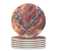 Dragon Jujutsu Warriors Round Ceramic Coasters Non-Slip Cork Base Drinks Holder Craft 6PCS