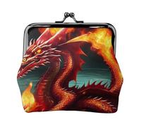 Dragon King in Fire Leather Kiss Lock Coin Purse-Small Mini Wallet for Women