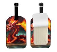Dragon King in Fire Leather Luggage Tag-Personalised ID Bag Tag for Suitcase, Privacy Cover Travel Accessory with Strap for Suitcase Backpack