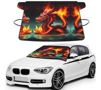 Dragon King in Fire Print Car Windshield Cover for ice and Snow, Front Window Protectors with Elastic Straps&Storage Bag