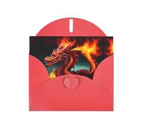 Dragon King in Fire print Red Pearlescent Paper Holiday Card with Envelope. Suitable for birthday wishes wedding congratulations and condolences.