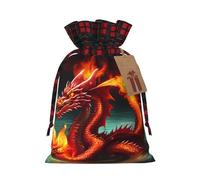 Dragon King in Fire Printed holiday drawstring bag 8.3x11.8 inch Christmas party decoration gift bag