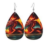 Dragon King in Fire Printed Leather Earrings - Lightweight Teardrop Earrings Perfect for Christmas, Valentine's Day Gifts