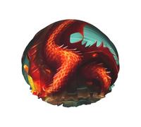 Dragon King in Fire Printed shower cap, reusable, specially designed for women's long hair, double-layer structure, suitable for bathing.