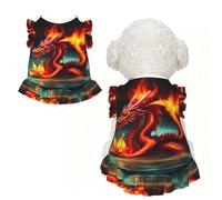 Dragon King in Fire Ruffle Dog Dress Frilly Sleeveless Breathable Summer Party for Small Dogs Cats M