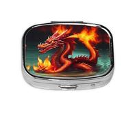 Dragon King in Fire Square mini Pill Box, Travel Pill Box, can be Put into Wallet or Pocket to Store a Variety of Small Items