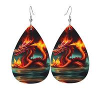 Dragon King in Fire Teardrop-shaped leather earrings, clothing decoration, suitable for festival parties, holidays and daily life