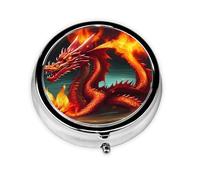 Dragon King in Fire This Small, Round, Three-Compartment Travel Pill Box is Perfect for Storing Daily medications, Vitamins, and on-The-go.