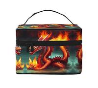 Dragon King in Fire Women's travel cosmetic bag, (9x6.5x6.2 inches) portable large capacity cosmetic bag, large cosmetic bag storage bag for girls, Black, One Size, Black, One Size