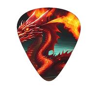 Dragon King In Fireguitar Plectrum 12 Piece Set, 3 Thicknesses With Case For Bass Guitar, &Electric Guitar And More.