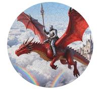Dragon Knight Legend Personalized Jigsaw Puzzles, 195Pcs Custom Wooden Jigsaw Puzzle Round Puzzle Gift Adult