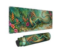 Dragon Large Mouse Pad, Fantasy Tropical Flowers Leaves None Green Rubber Smooth Extended Table Mousepad Desk Decor for Office Home Dorm Laptop 12x32 Inch