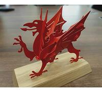Dragon Laser Ltd., Red M-3D Welsh Dragon Trophy on a Rectangular Wooden Plinth, Ornament, Gift From Wales