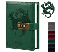 Dragon Leather Journal, Hardcover Notebook, Locked Refillable Diary, Lined/Blank Paper Writing Journals with Combination Lock for Men Women Child (Green)