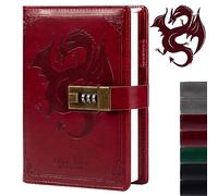 Dragon Leather Journal Notebook, Diary with Combination Lock, Lined/Blank Paper Notebook, B6 Writing Journals Stationery (Wine)