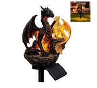 Dragon Legacy Golden Ember Edition Solar Garden Light, Solar Powered Garden Ornaments Lamp, Dragons Garden Statue Figurine Lamp, Gothic Medieval Fantasy Decor for Halloween Lawn Patio Pathway Yard