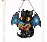 Dragon Light Catcher, Acrylic 2D Flat Christmas Dragon Book Pendant, Fantasy Dragon Window Wall Ornament, Christmas Tree Book Dragon Sun Catcher Decoration, 5.51x5.91 inches