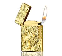 Dragon Lighters - Side Wheel Frosted, Refillable Butane, Soft Flame, Flip Top, Gold Finish - Outdoor & Camping, Men's Gifts
