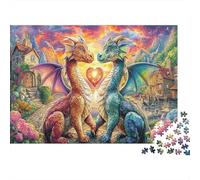 Dragon Love Jigsaw Puzzle 1000Pc for Adults Two Dragons with A Heart Impossible Educational Game | Great Gift Idea 38x26cm/1000pcs
