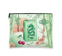 Dragon Makeup Bag, Traditional Oriental Cosmetic Pouch for Women, Versatile Canvas Zipper Organizer, Spring Travel Toiletry Bag, Green, 7x9 Inch, Dragon