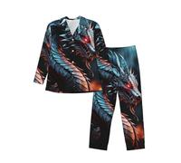 Dragon Men'S Pajamas Sets Soft Button Long Sleeve Sleepwear Ladies Lounge Sets With Pockets Black, Black, M/3XL